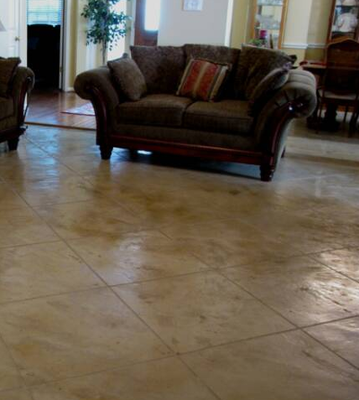 Textured decorative concrete interior floor.