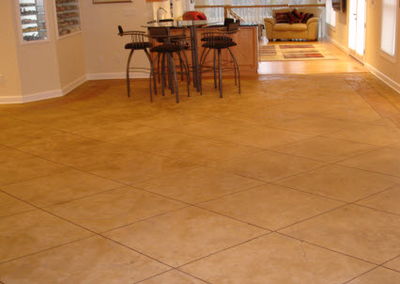 Concrete interior floor made to look like ceramic tile.