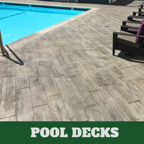 Picture of a pool with concrete stamped wood grain look.